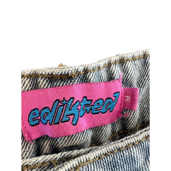 Edit Tread Womens Wide-Leg Denim Jeans Size M Light Wash Pink Bow Pockets USA - Picture 3 of 5